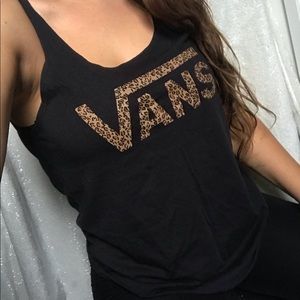 Vans Cheetah Print Logo Black Tank Top